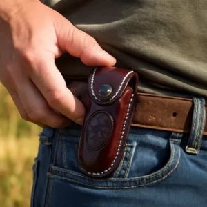 Bainha Para Canivete Em Couro Invernizado Marrom Escuro